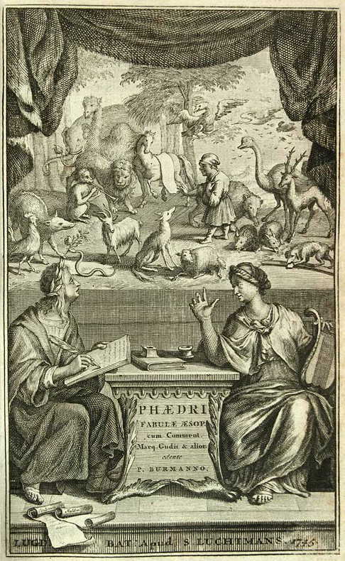 Edición de 1745 de las Fábulas de Fedro, a cargo del erudito Pieter Burman y publicada en Leiden.